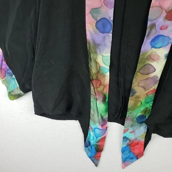 Invisible World Alaska Kimono Jacket 100% Silk Hand Painted Black size M Relaxed - Picture 14 of 14